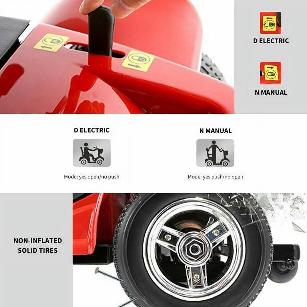 4 Wheel Mobility Scooter for Seniors, Folding Electric Powered Wheelchair Device for Adults, Elderly, Gift for Elderly, Red