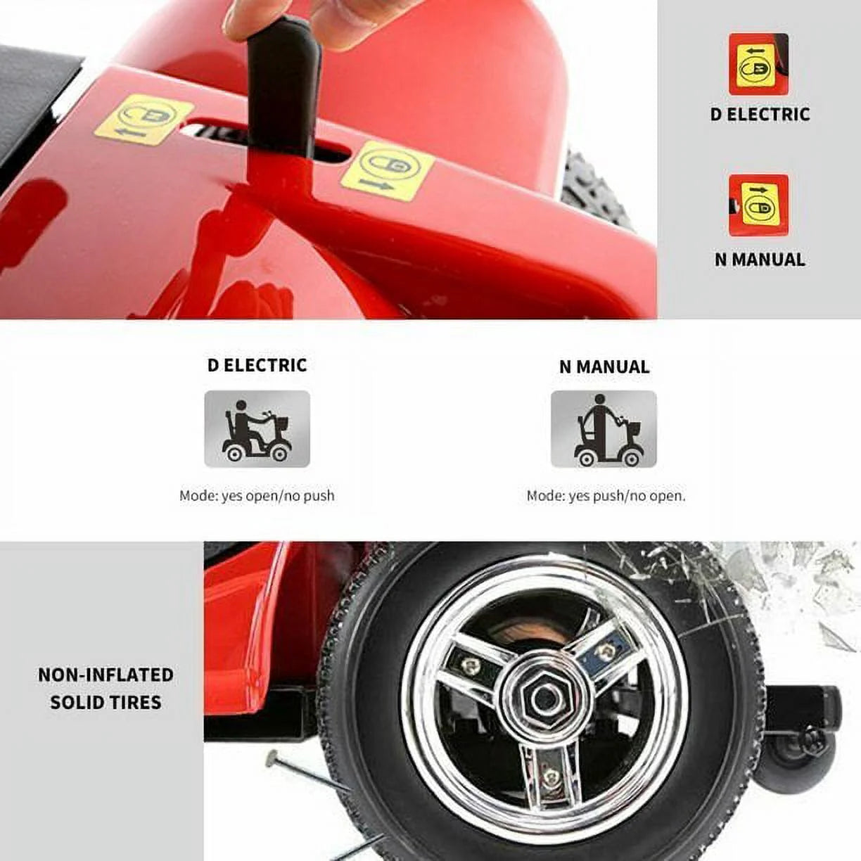 4 Wheel Mobility Scooter for Seniors, Folding Electric Powered Wheelchair Device for Adults, Elderly, Gift for Elderly, Red