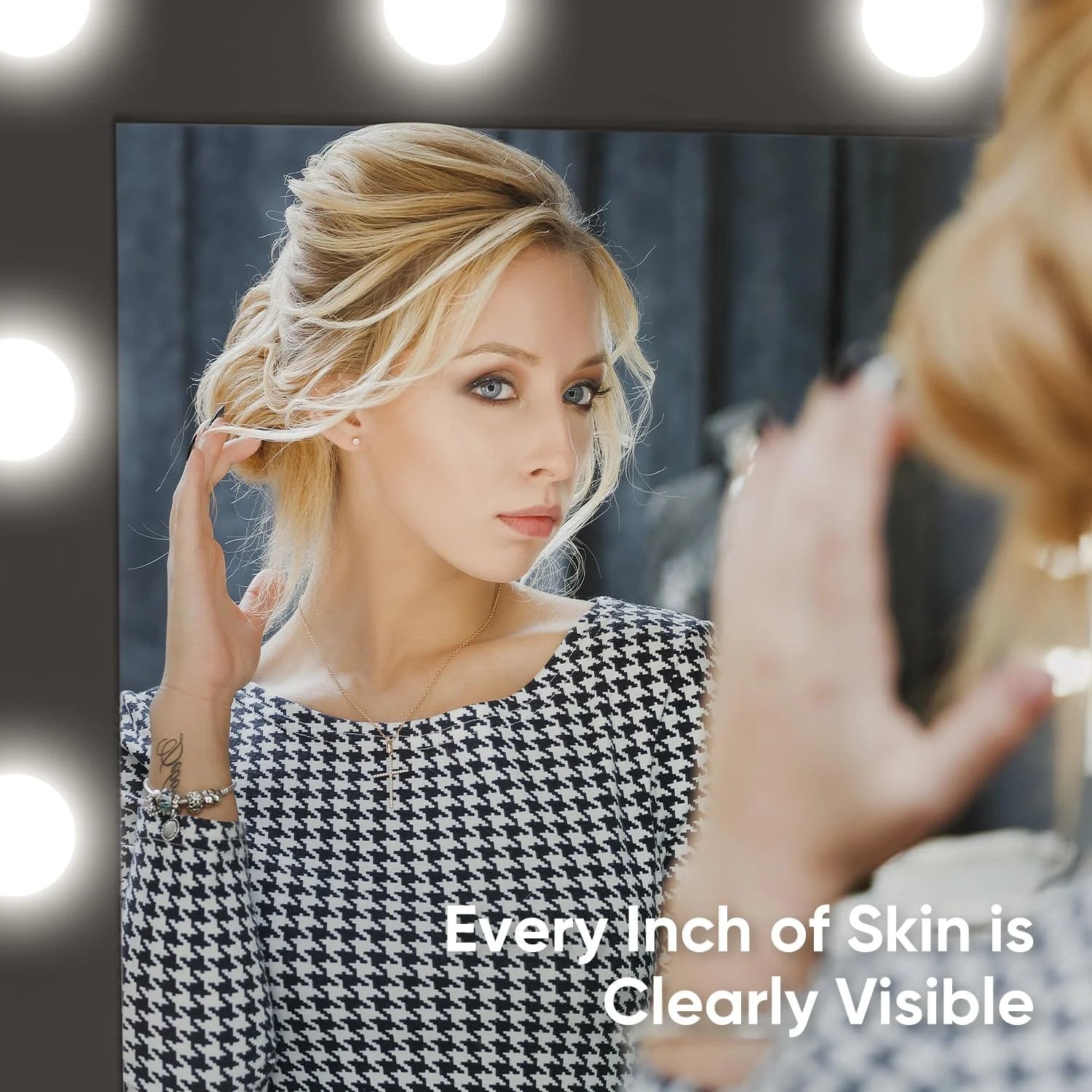 Cottinch Vanity Desk 3 Color Lighted Mirror,Makeup Dressing Table Vanity Table with 4 Drawers and Shelf,2 Outlets,2 USB Ports,Black