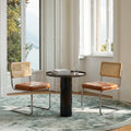 eChamp Mid Century Modern Dining Chairs Set of 2, PU Upholstered Natural Rattan Kitchen Chairs Accent Chair with Metal Chrome Legs for Living Room