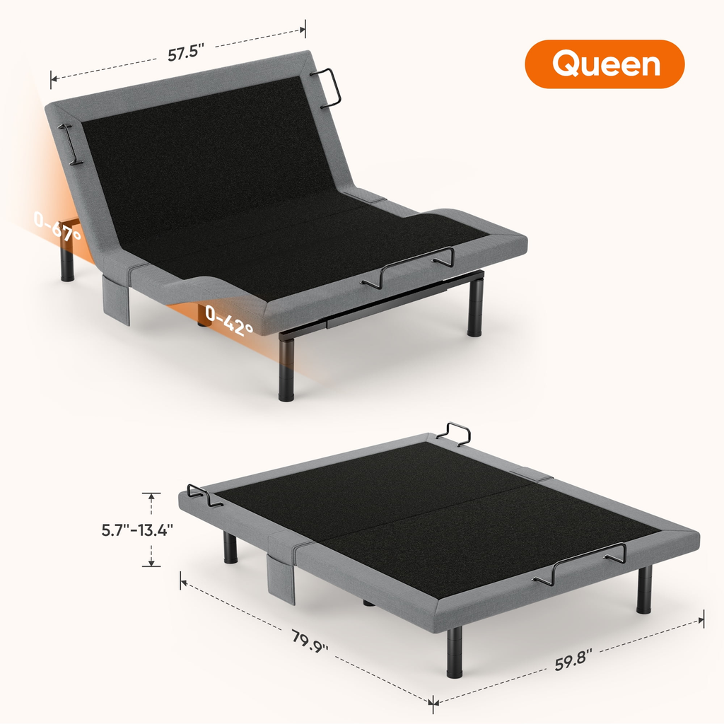 Cottinch Electric Adjustable Bed Frame Queen with Remote Control and Dual Motors,Adjustable Legs,Power Bed Base 1000lb Limit
