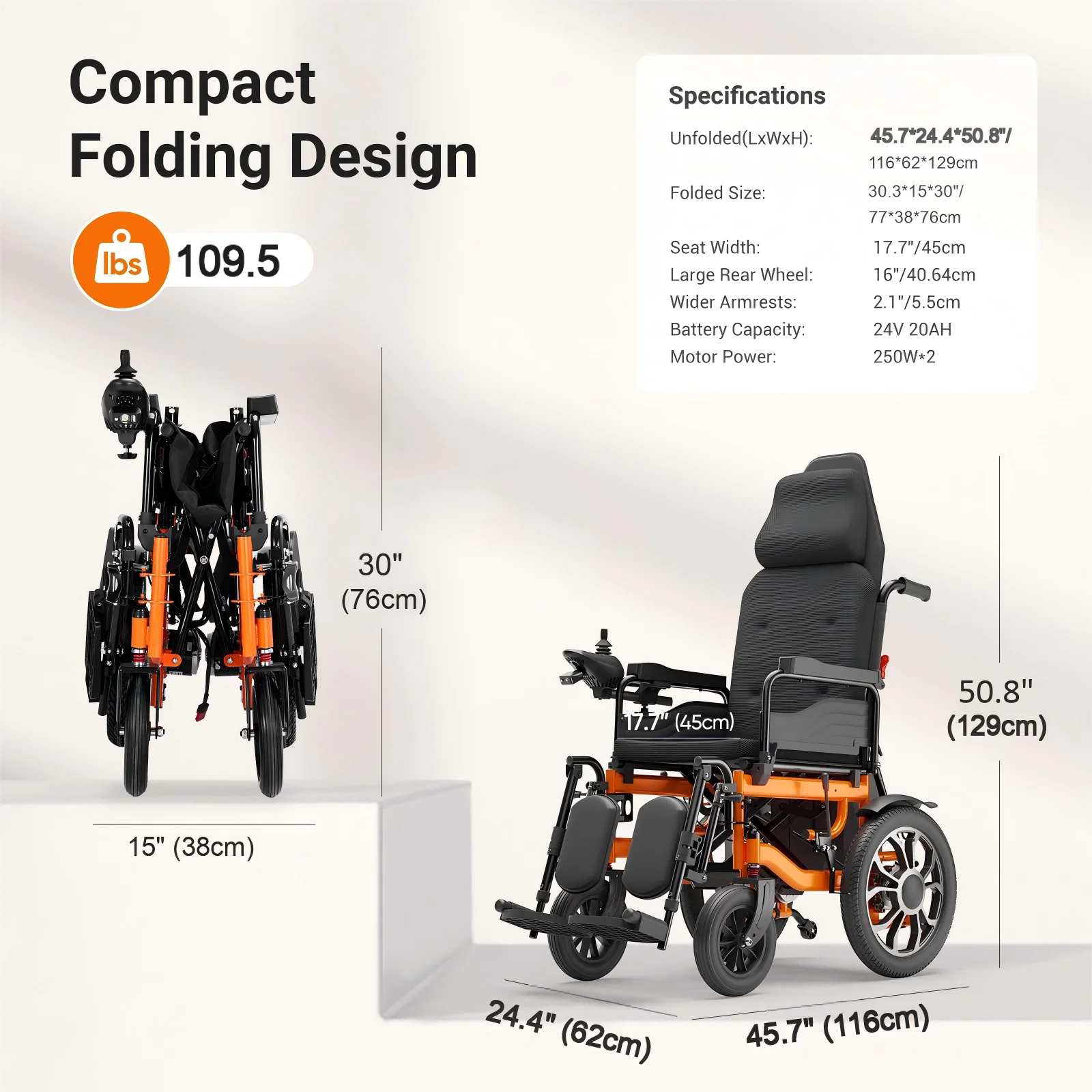 VerPal Reclining Electric Wheelchair for Adults Senior,Foldable All-Terrain Motorized Wheelchairs 25 Miles Range,265 lbs