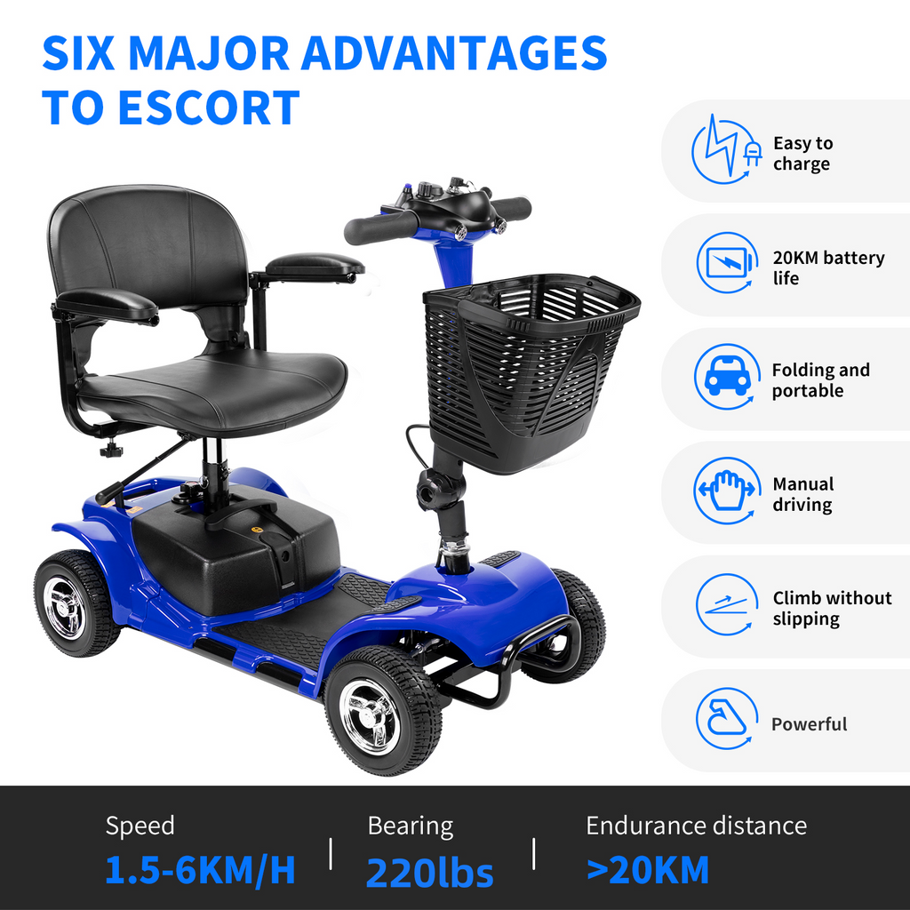 4 Wheel Mobility Scooter for Seniors, Folding Electric Powered Wheelchair Device for Adults, Elderly, Gift for Elderly, Blue