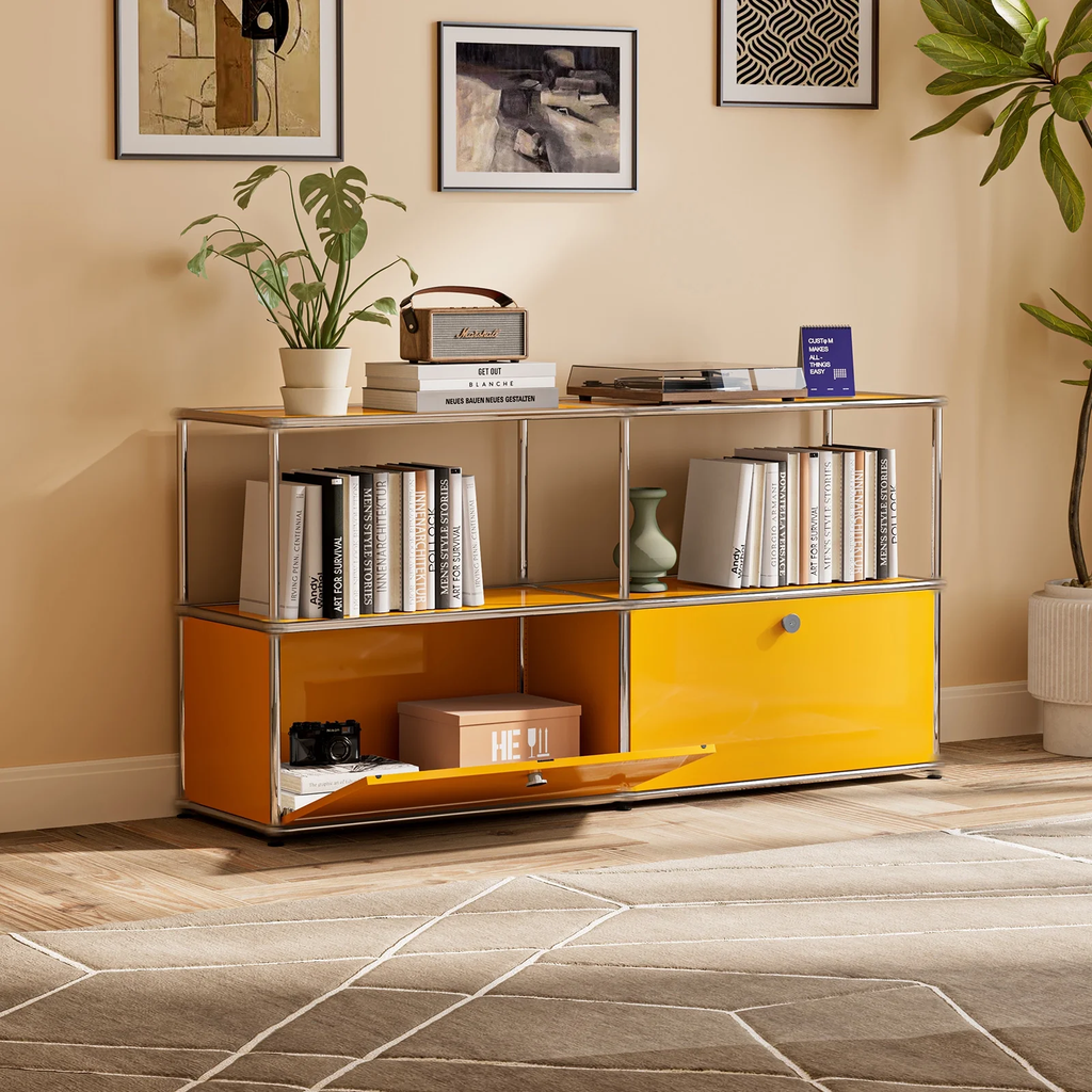 Raffle Pinker Metal Storage Cabinet Freestanding Accent Cabinets with 2 Doors and Shelves for Living Room,Yellow