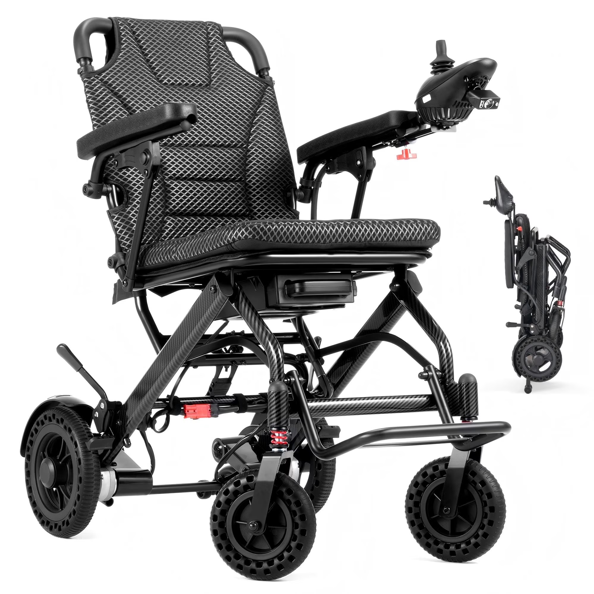 Morrean Lightweight Electric Wheelchair for Seniors, 10 Miles Range, 16.5" Cushion Seat, 6Ah Battery, 38lb Foldable All-Terrain Motorized Wheelchair Up to 250lb