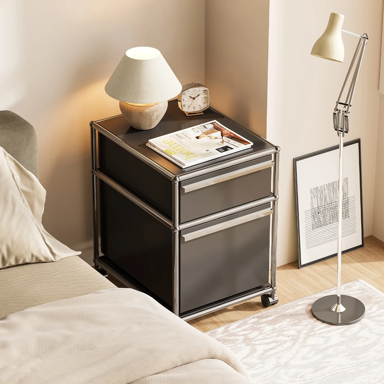 Raffle Pinker Metal Storage Cabinets with 3 Drawers,Rolling Accent Cabinets Storage Organizer for Home Office,Black