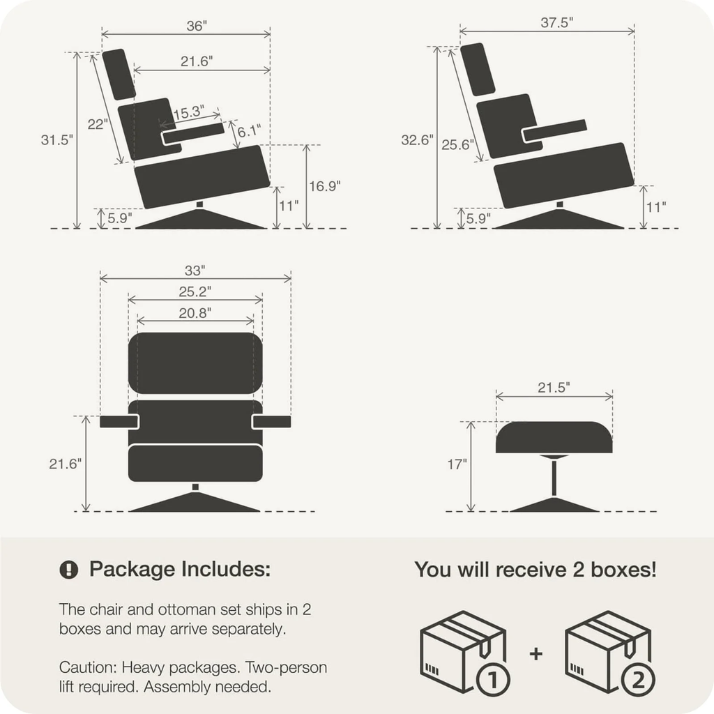 eChamp Swivel Accent Chair with Ottomans,Leather Chaise Lounge Chair and Ottoman,Single Sofa Armchair for Living Room Bedroom