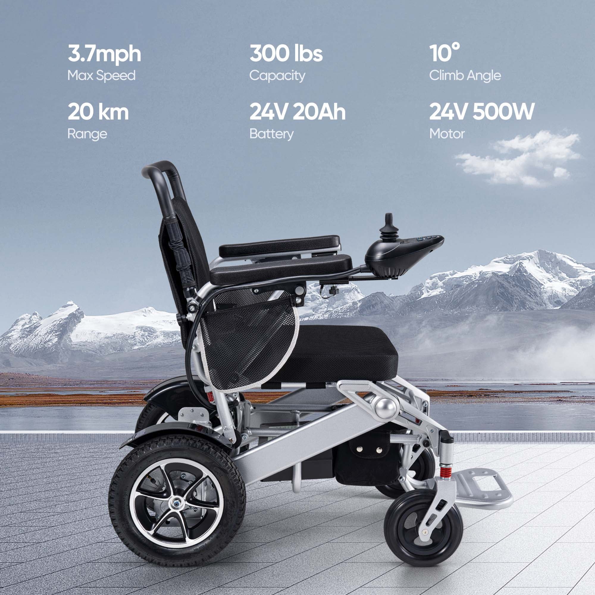 VERPAL Electric Wheelchair for Adult 300 lbs,Lightweight Foldable Motorized Power Wheelchairs Mobility Scooter,500W Dual Motors,15 Miles Range,Intelligent Brakes,All Terrain,Silver