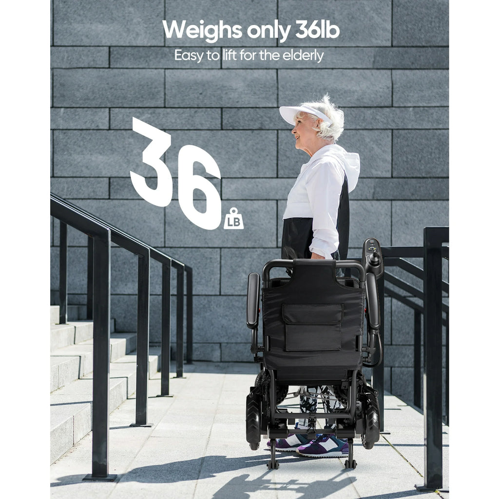 VERPAL Electric Wheelchair Lightweight Foldable 36 lbs for Adult Senior,Portable Travel Power Wheelchairs Scooter,Airline Approved,All Terrain,Black