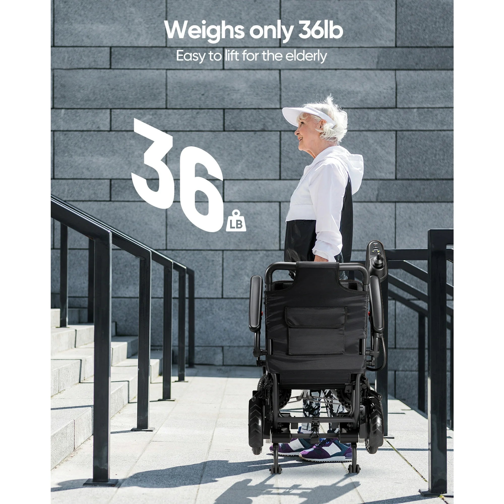 VERPAL Electric Wheelchair Lightweight Foldable 36 lbs for Adult Senior,Portable Travel Power Wheelchairs Scooter,Airline Approved,All Terrain,Black