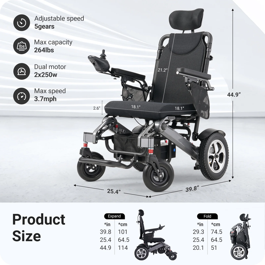 Wefree Reclining Electric Wheelchair 15+ Miles Range,Foldable Motorized Wheelchairs for Adults Seniors,500W Motors,All Terrain Motorized Wheelchair