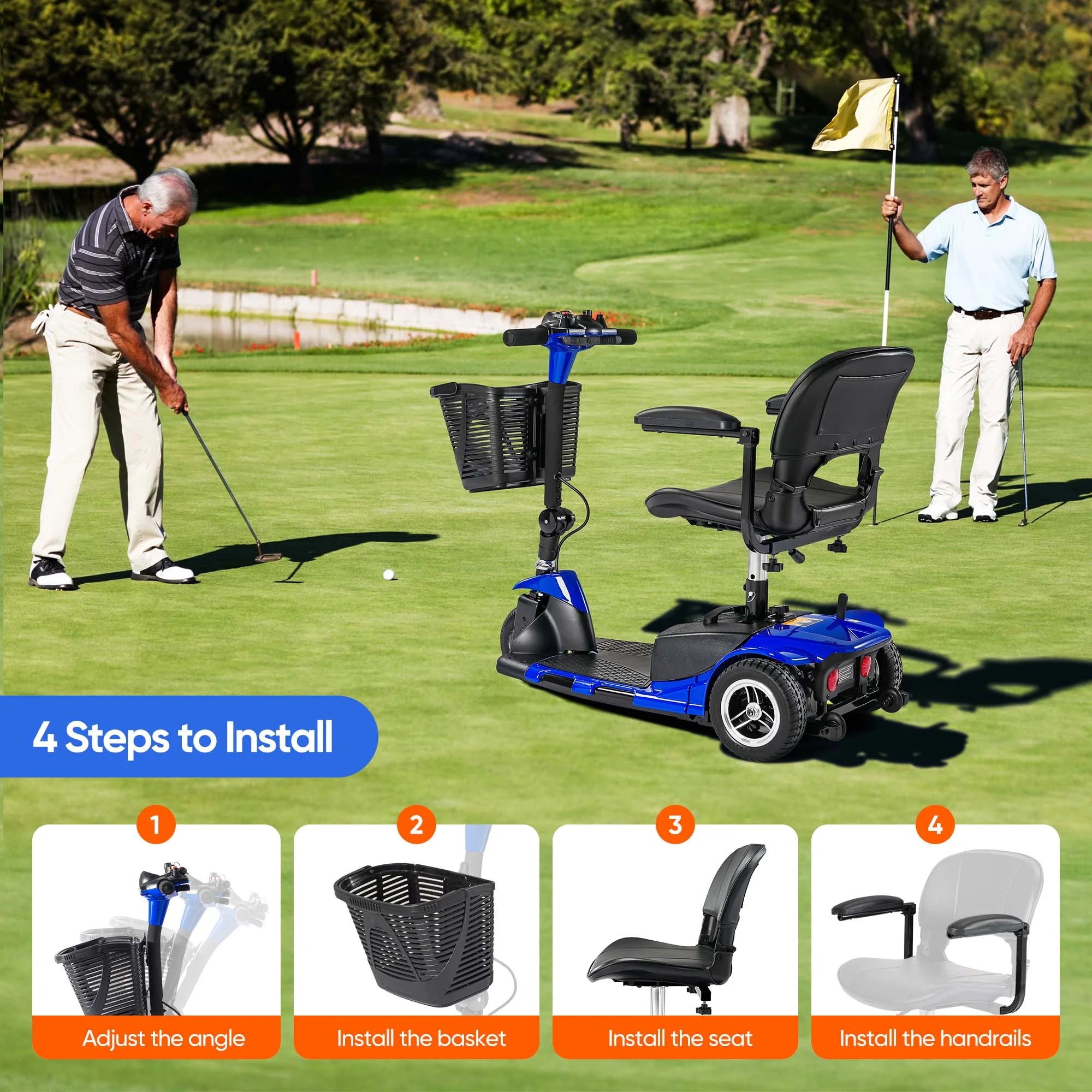 Morrean 3 Wheel Electric Powered Mobility Scooter, with Lighting Folding Travel Mobile Wheelchair for Seniors, Gift for Elderly, Blue