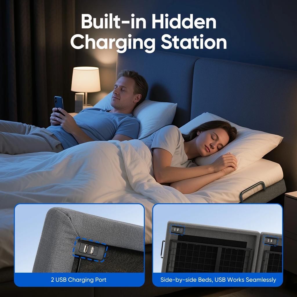 Cottinch Adjustable Bed Base Frame Twin Size for Stress Management with Massage, Remote Control,Adjustable Legs