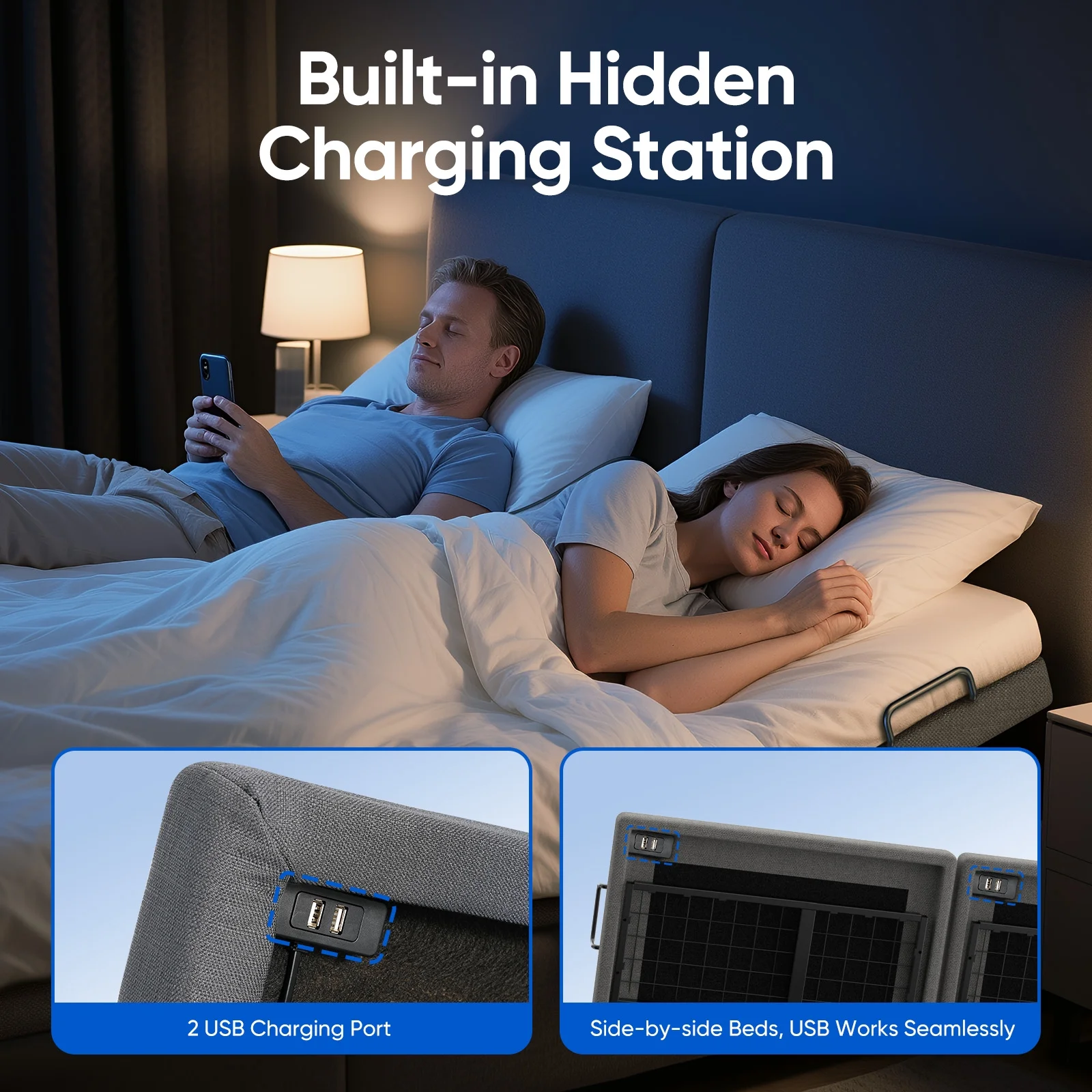 Cottinch Adjustable Bed Base Frame Twin Size for Stress Management with Massage, Remote Control,Adjustable Legs