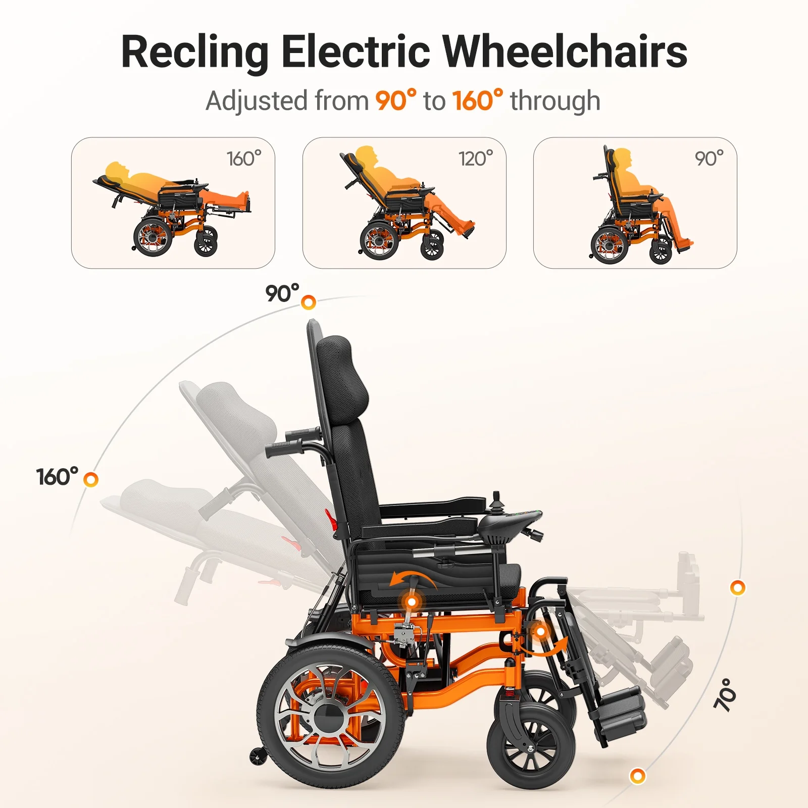 VerPal Reclining Electric Wheelchair for Adults Senior,Foldable All-Terrain Motorized Wheelchairs 25 Miles Range,265 lbs