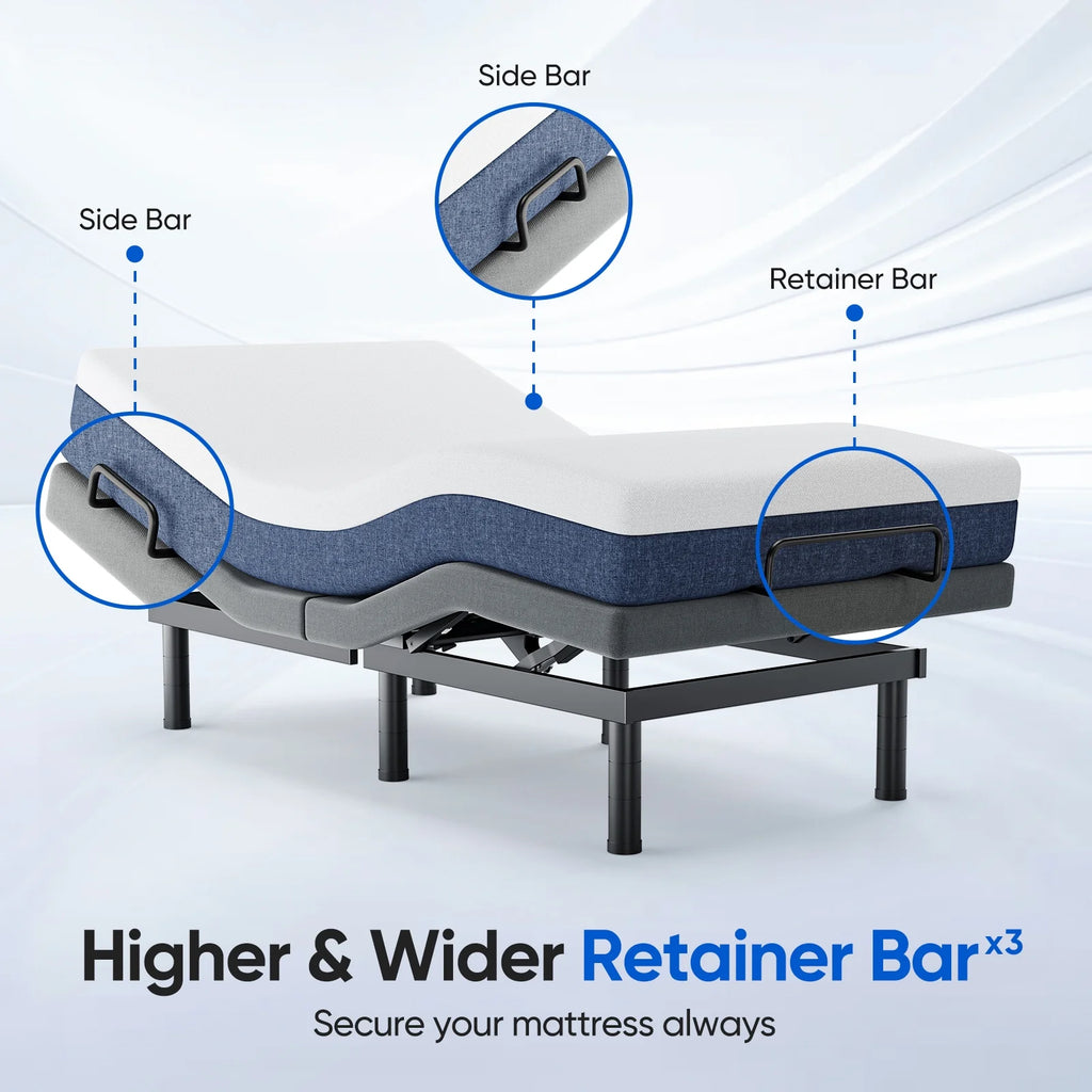 Raffle Pinker Electric Adjustable Bed Frame Split King Metal Bed Base,Upgrade Structure,Dual Motors Head and Foot Incline,Adjustable Legs