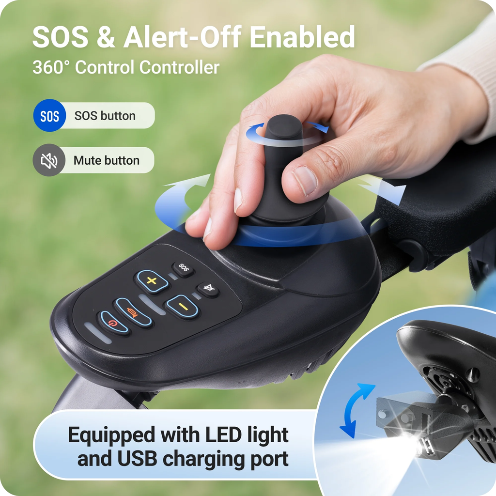 Wefree 15 Miles Lightweight Electric Wheelchairs for Seniors,Padded 17" Seat & All Terrain Wheels, LED Light, 300lb