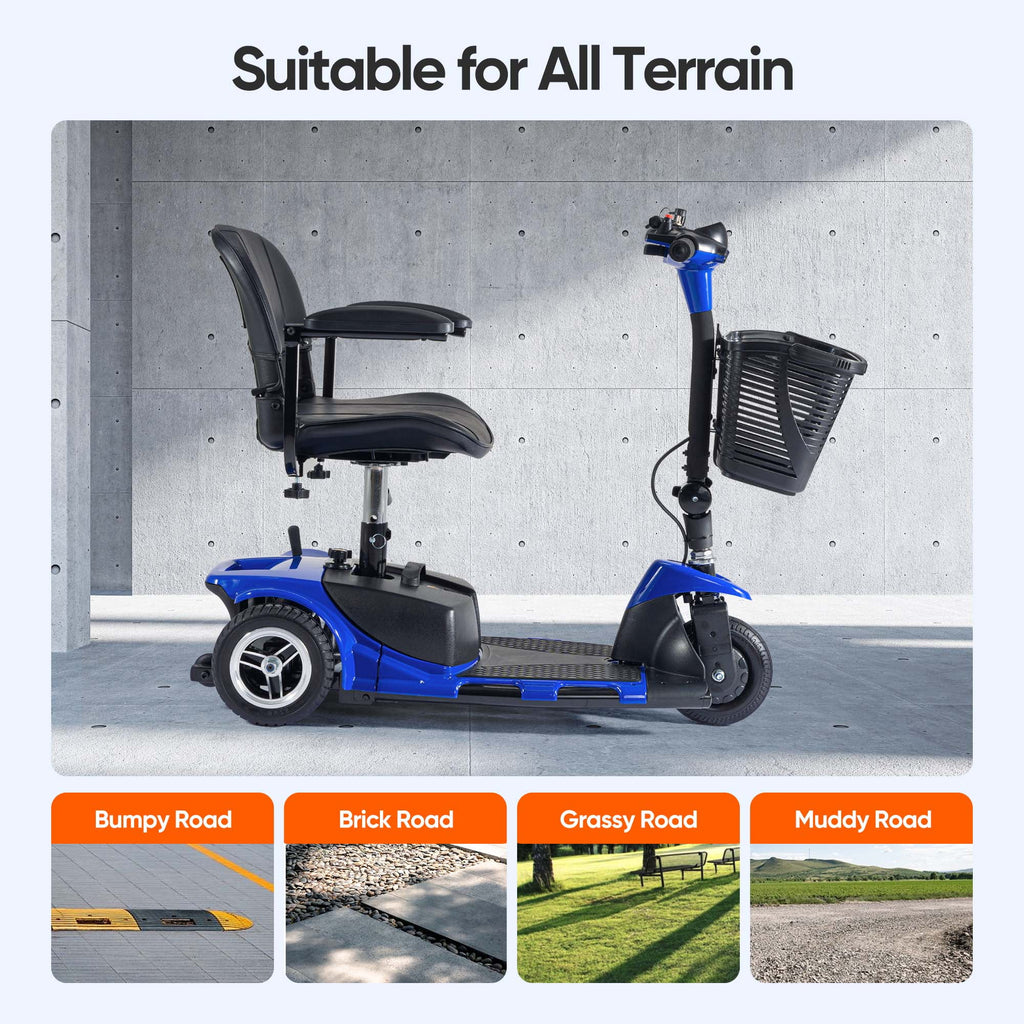 Morrean 3 Wheel Electric Powered Mobility Scooter, with Lighting Folding Travel Mobile Wheelchair for Seniors, Gift for Elderly, Blue