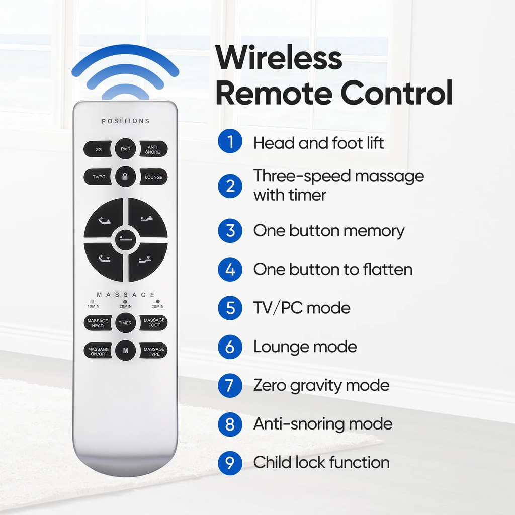 Cottinch Adjustable Bed Base Frame Twin Size for Stress Management with Massage, Remote Control,Adjustable Legs