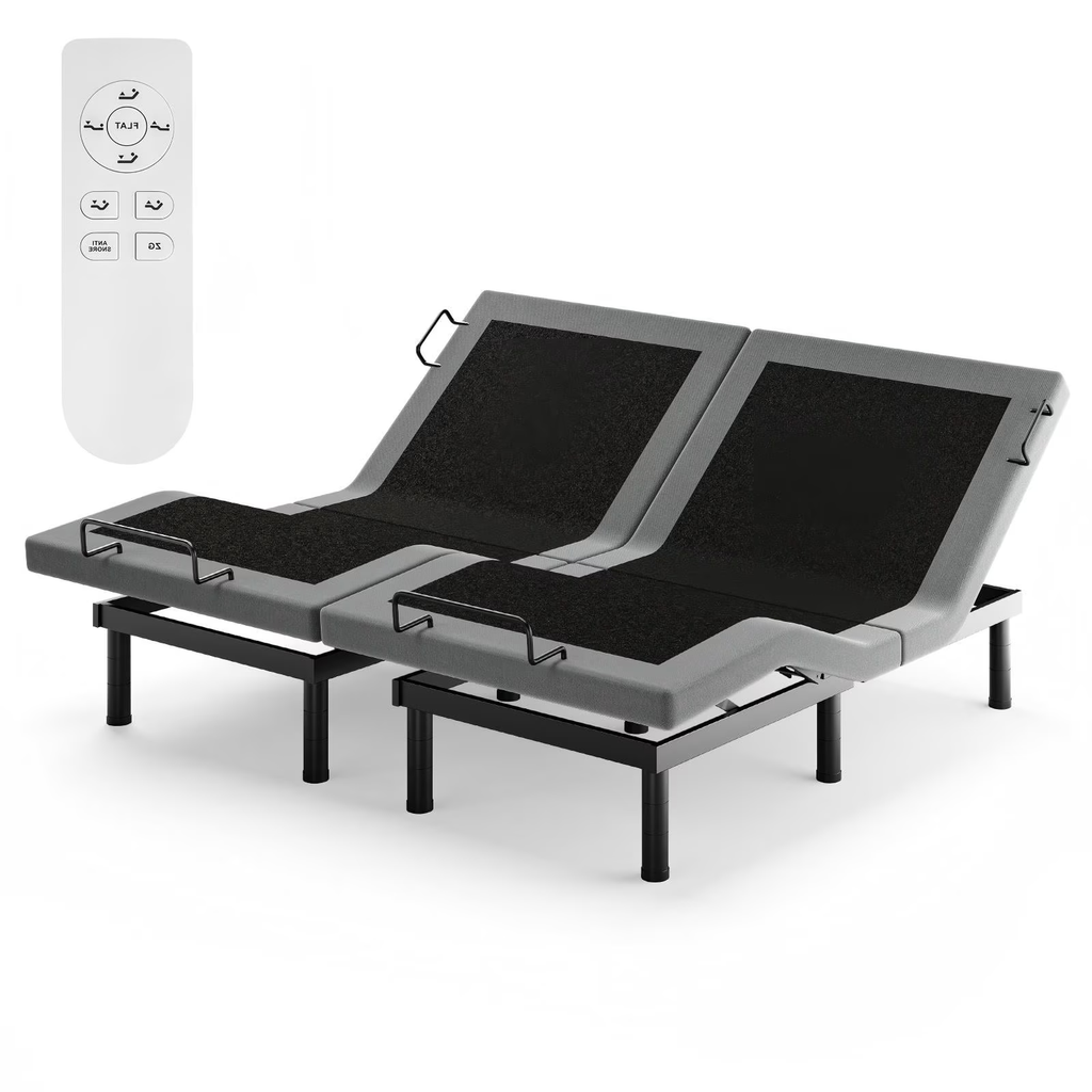 Raffle Pinker Electric Adjustable Bed Frame Split King Metal Bed Base,Upgrade Structure,Dual Motors Head and Foot Incline,Adjustable Legs