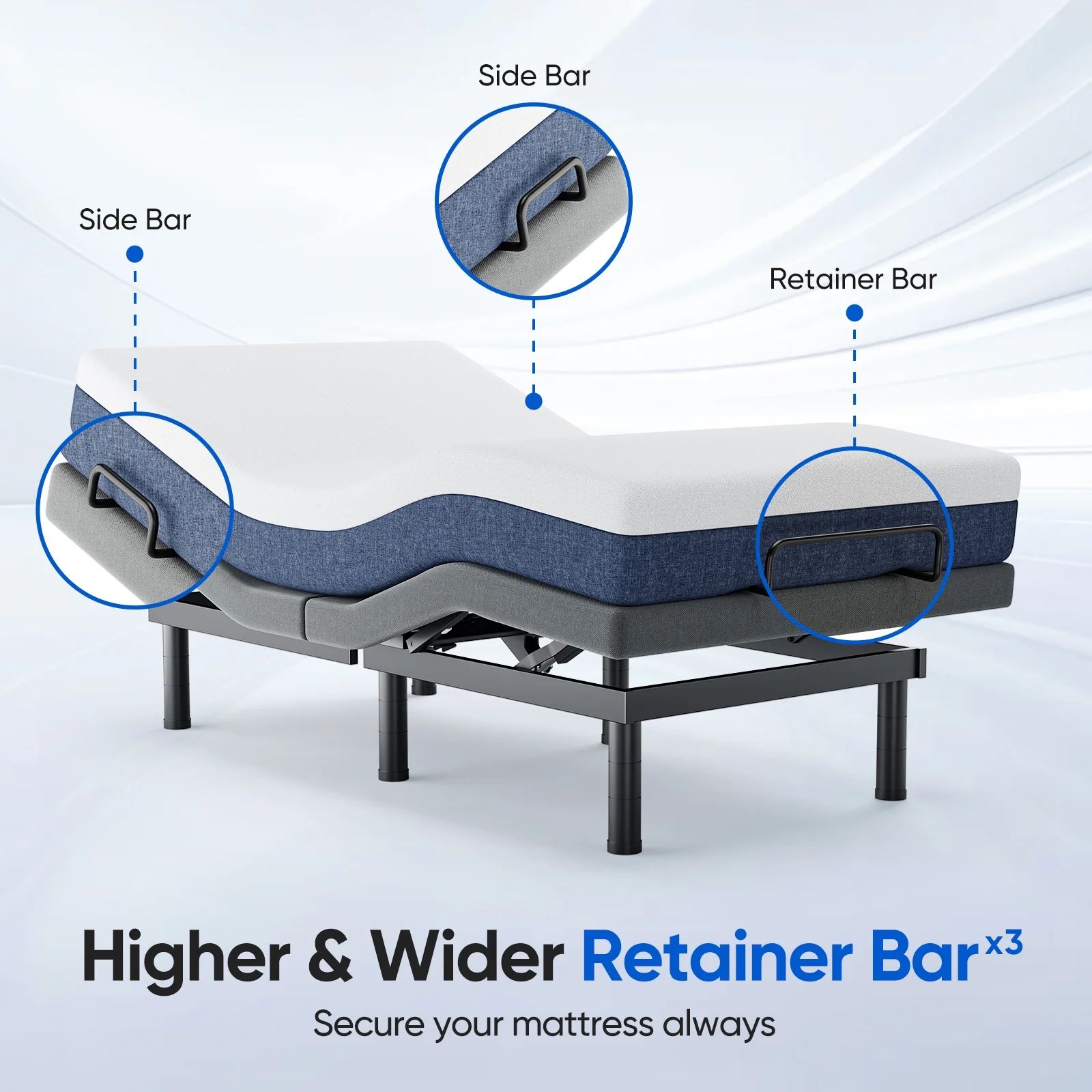 eChamp Power Adjustable Bed Frame Electric Adjustable Metal Bed Base with Dual Motors,Head and Foot Incline,Adjustable Legs,Twin XL