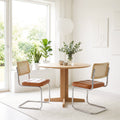Cottinch Natural Rattan Dining Chairs Set of 2, Mid Century Modern Dining Room Chairs with Chrome Leg, Faux Leather Kitchen Chair with Wood Back
