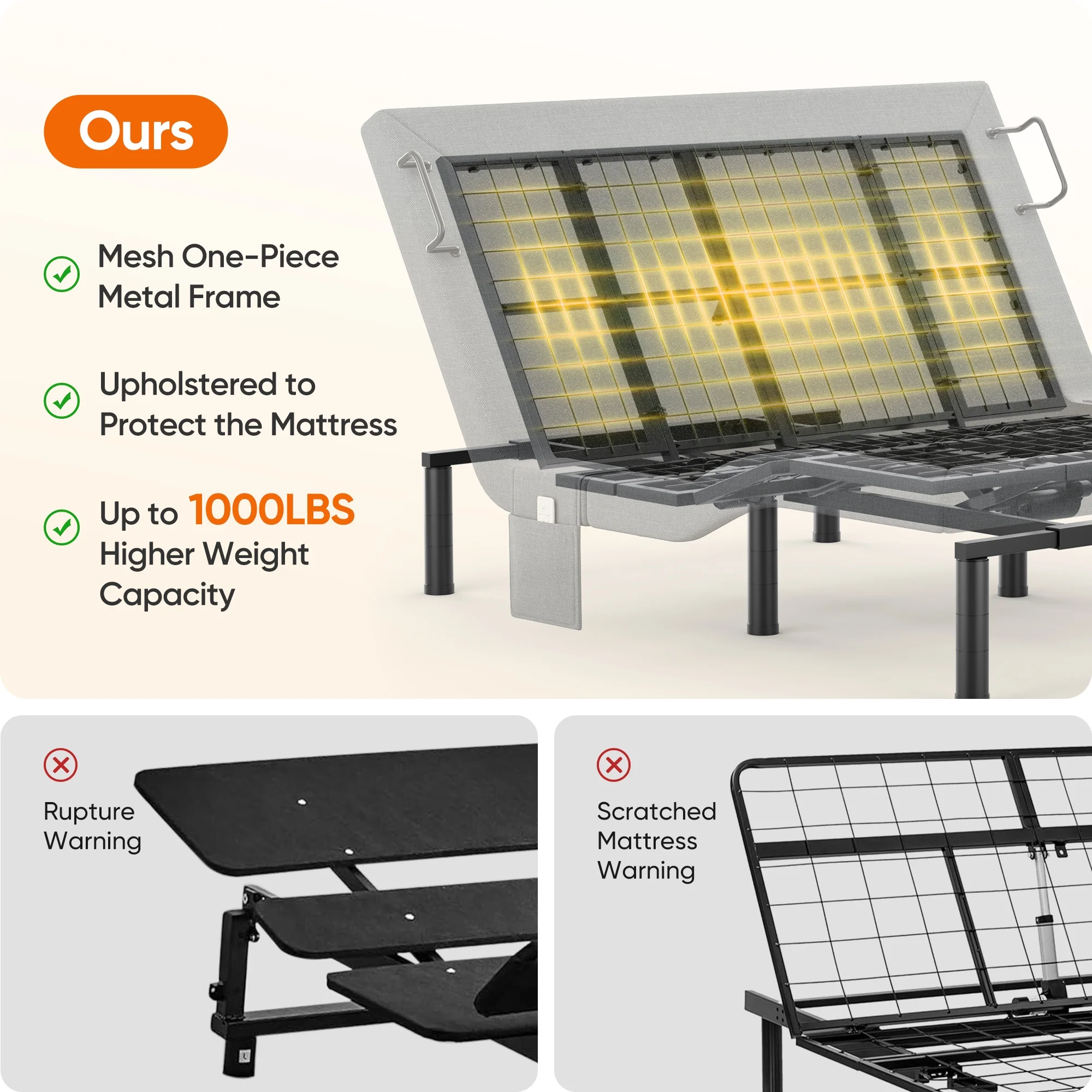 Cottinch Electric Adjustable Bed Frame Queen with Remote Control and Dual Motors,Adjustable Legs,Power Bed Base 1000lb Limit