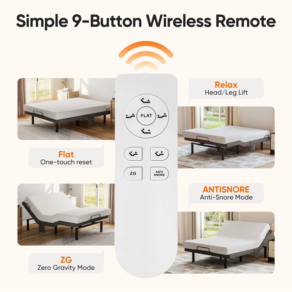 Cottinch Electric Adjustable Bed Frame Queen with Remote Control and Dual Motors,Adjustable Legs,Power Bed Base 1000lb Limit