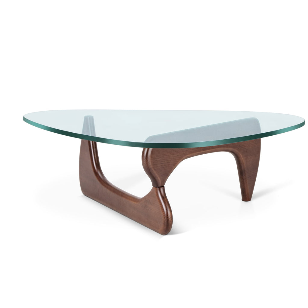Cottinch 50" Triangle Glass Coffee Table with Wood Base for Living Room Office