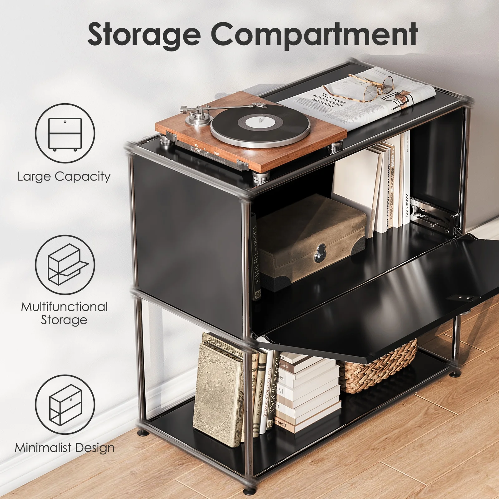 Modern Accent Cabinets with Door and Shelf,Freestanding Metal Storage Cabinet for Living Room,Black