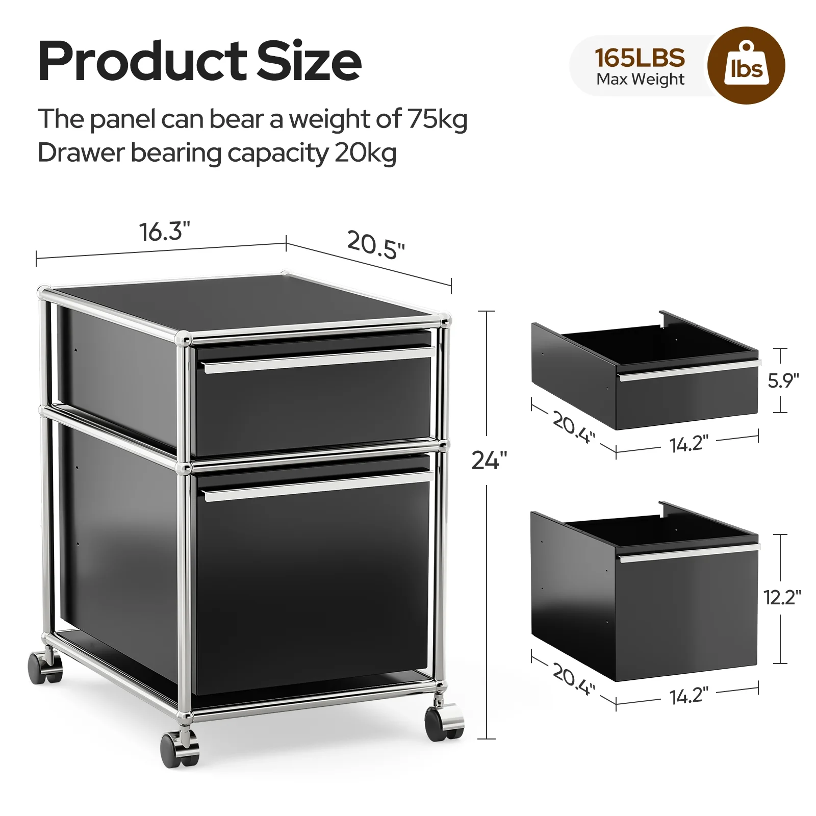 Raffle Pinker Metal Storage Cabinets with 3 Drawers,Rolling Accent Cabinets Storage Organizer for Home Office,Black