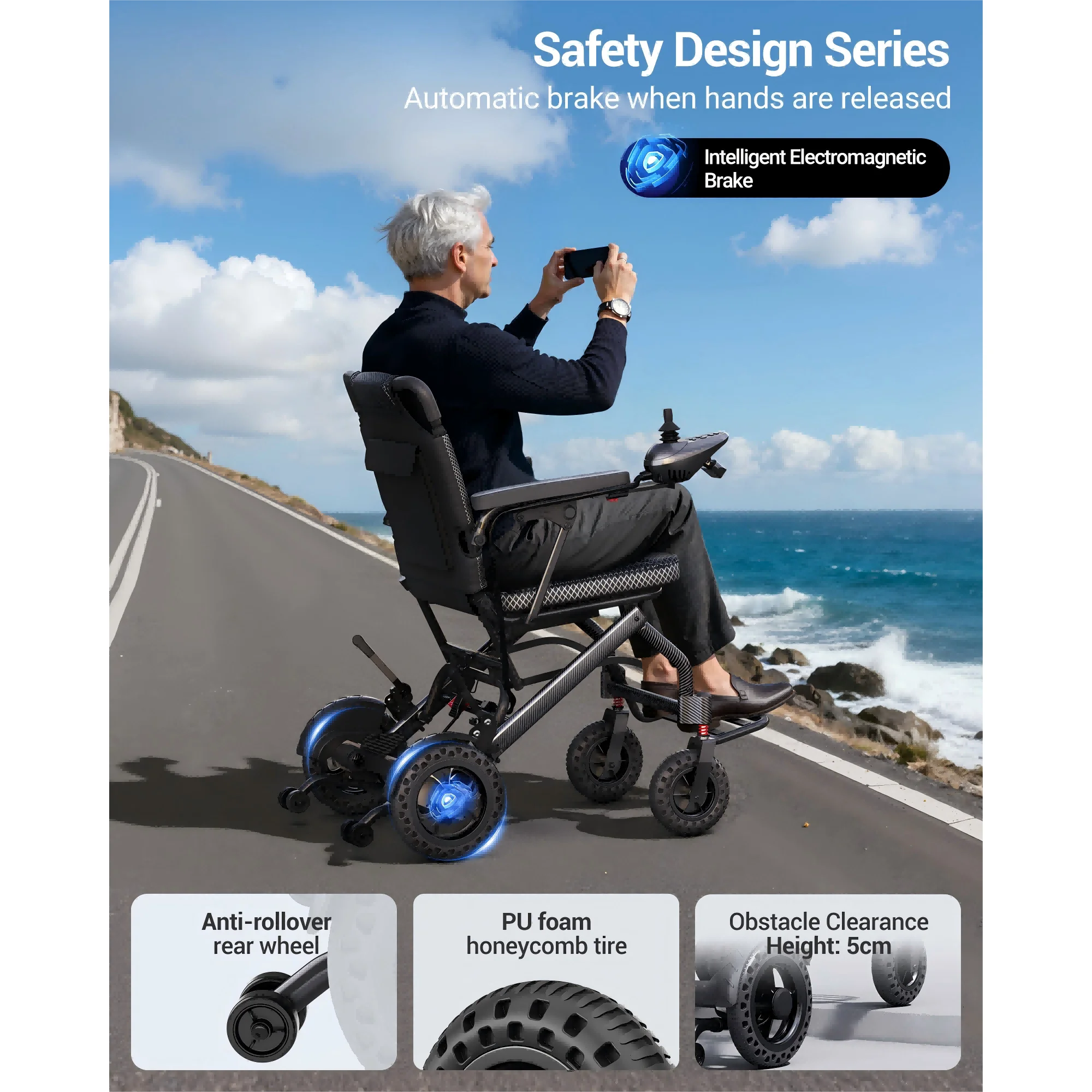 Morrean Lightweight Electric Wheelchair 15 Miles Range,Up to 300lb, 18.5" Padded Seat,All Terrain Foldable Motorized Wheelchairs for Seniors