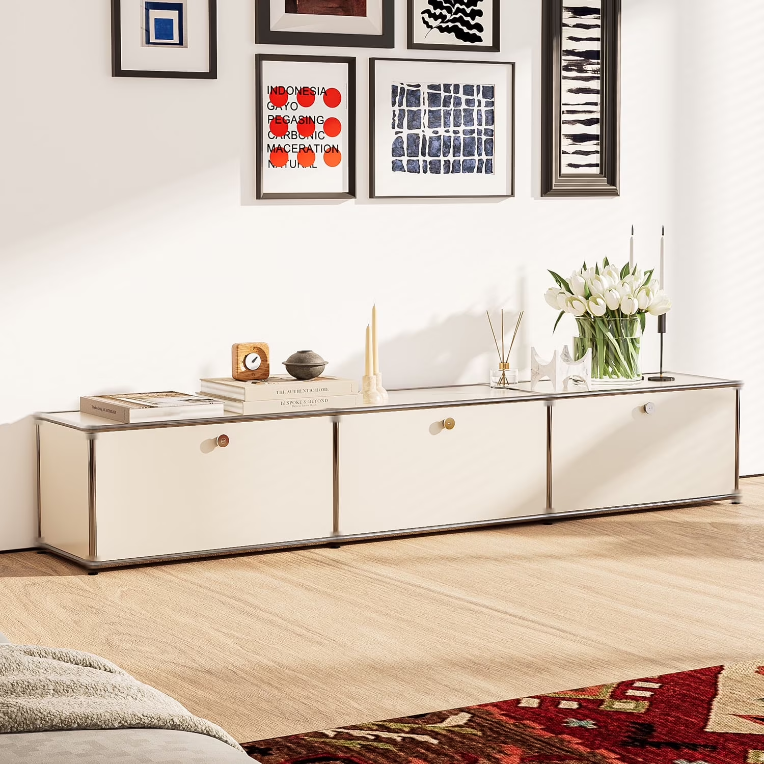 Cottinch Floorstanding Accent Cabinet,Metal Storage Cabinets with 2 Doors for Living Room Bedroom