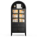 Cottinch 71" Arch Storage Cabinet with 4 Doors & Adjustable Shelves,Drawer,Wooden Bookshelf Cabinet,LED Lighted Display Cabinet