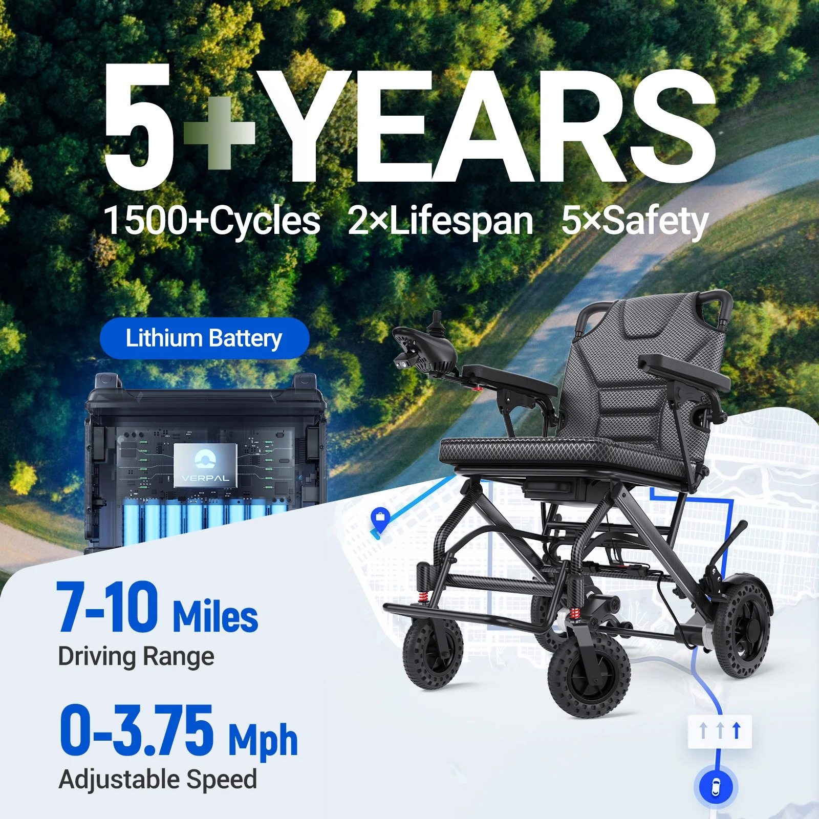 Wefree Lightweight Foldable Electric Wheelchair 16.5" Padded Seat,5-Speed All Terrain Motorize Wheelchair for Adult Senior,6Ah Battery,250lb Limit