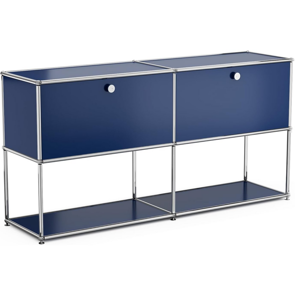Cottinch 2-Tier Accent Cabinet,Metal Storage Cabinets with 3 Doors,Open Shelf,Freestanding Organizer for Living Room