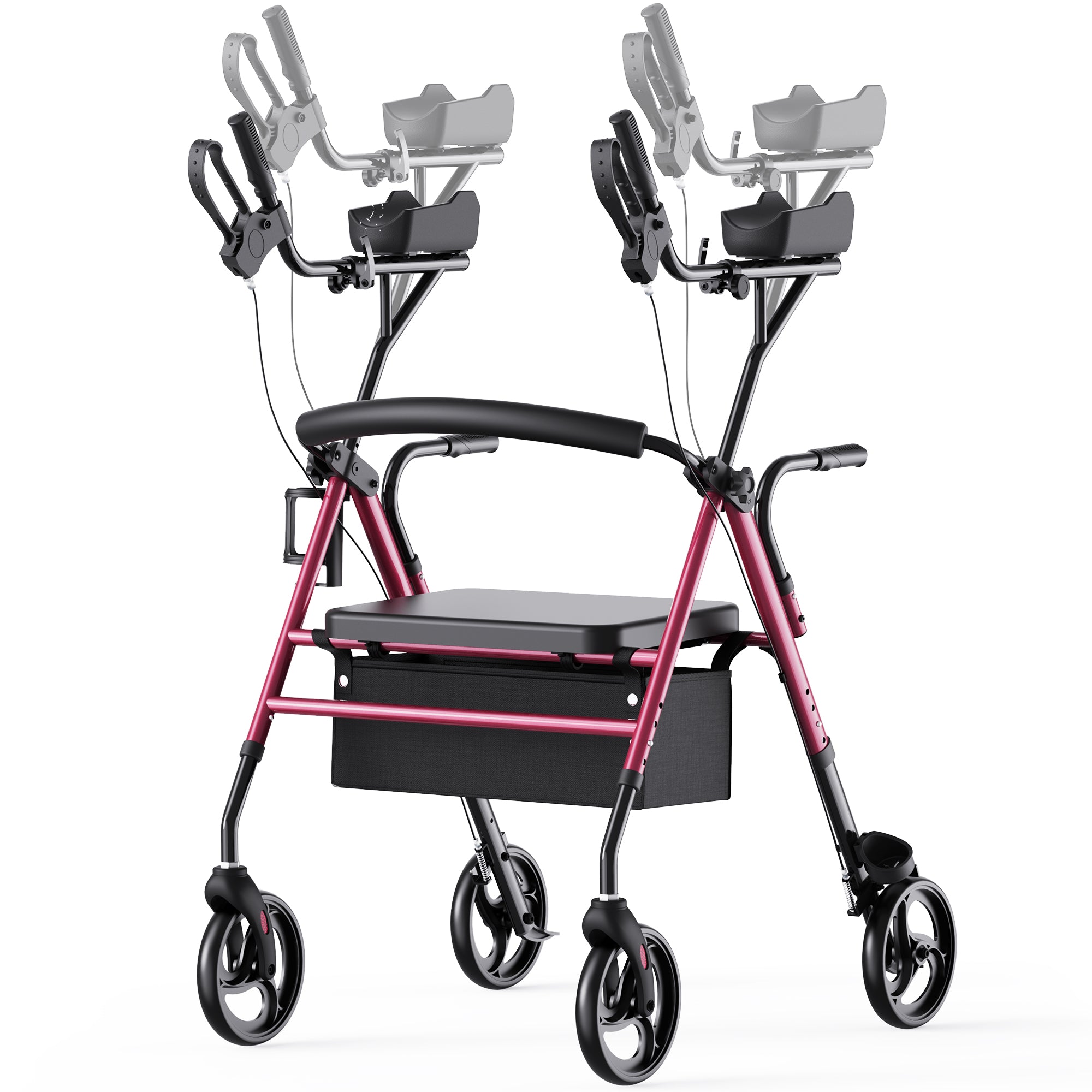 Verpal Upright Rollator Walker for Seniors, Foldable Stand Up Rollator Walker with Adjustable Padded Armrests & Seat, 2-in-1 Mobility Rollator Walker with 8" All-Terrain Wheels & Assist Handle