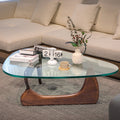 Cottinch 50" Triangle Glass Coffee Table with Wood Base for Living Room Office