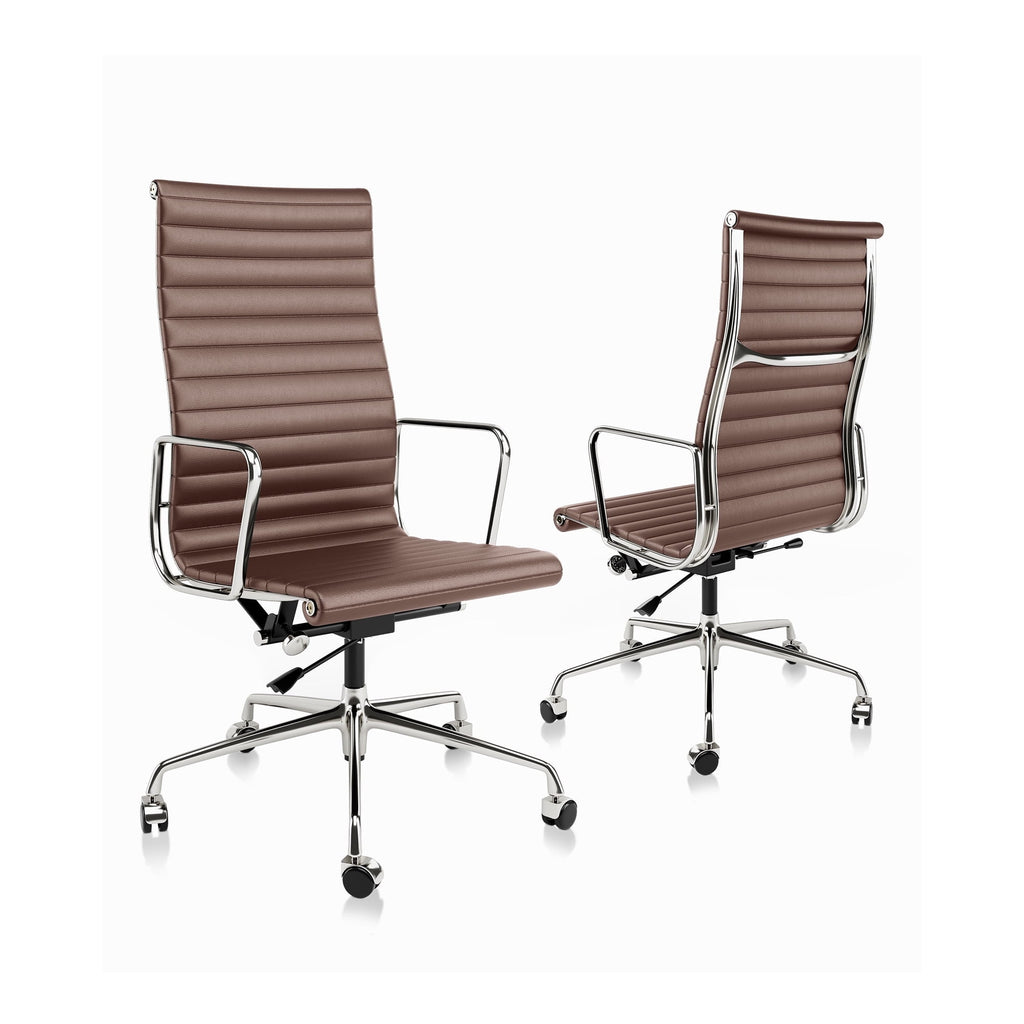 Cottinch Ribbed Genuine Leather Office Chair, Adjustable Ergonomic Computer Chair for Home Office Use