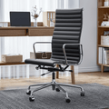 Raffle Pinker Ribbed Genuine Leather Office Desk Chair High Back Executive Conference Room Chair Adjustable Computer Chair Swivel Chair with Arms for Home Office
