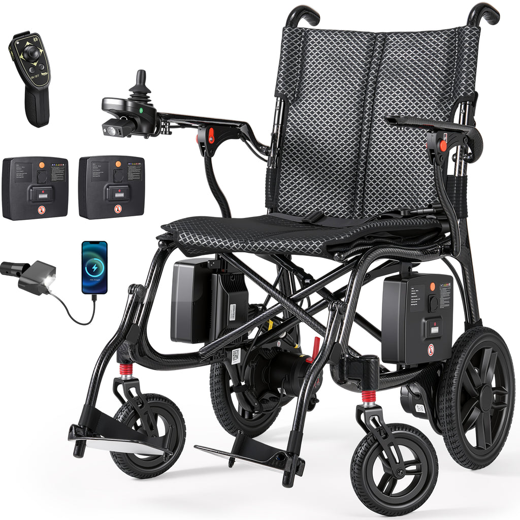Verpal Upgraded T700 Ultra Light Carbon Fiber Electric Wheelchair, 27.56 Lbs Foldable Portable Mobility Chair, 330 Lbs Max Load for Adults