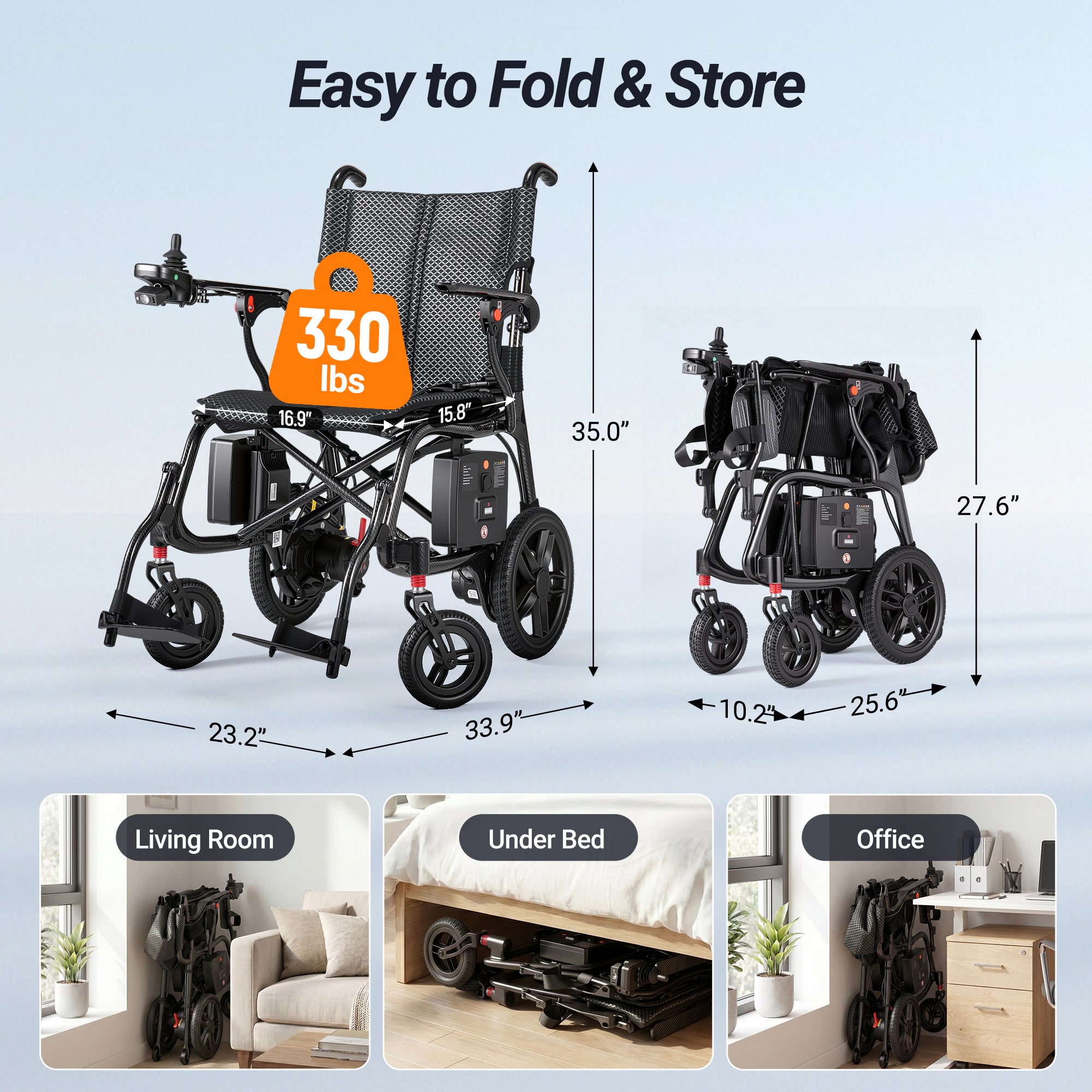 Verpal Upgraded T700 Ultra Light Carbon Fiber Electric Wheelchair, 27.56 Lbs Foldable Portable Mobility Chair, 330 Lbs Max Load for Adults