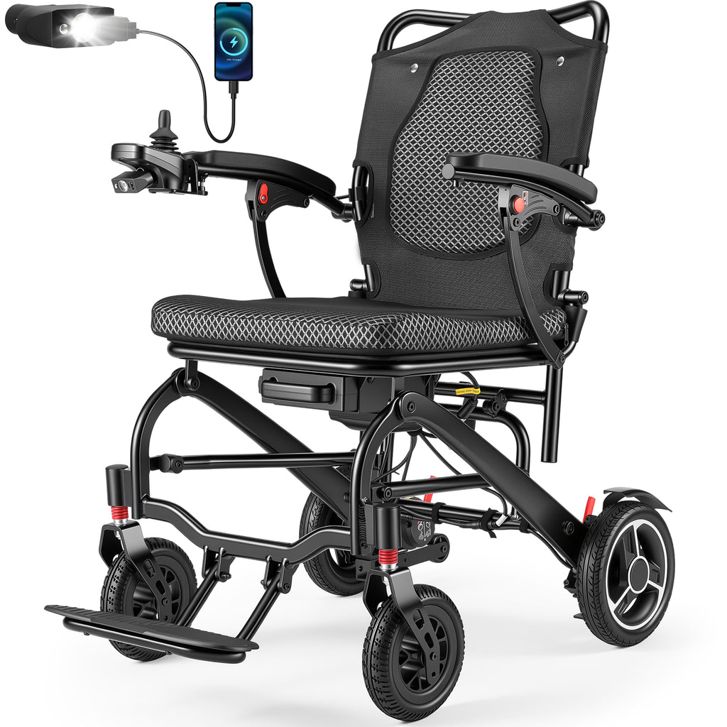 Morrean 33lbs Lightweight Electric Wheelchair, T700 Carbon Fiber All Terrain Motorized Wheelchairs for Seniors,20 Miles