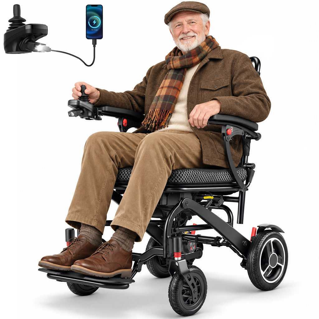 Morrean 33lbs Lightweight Electric Wheelchair, T700 Carbon Fiber All Terrain Motorized Wheelchairs for Seniors,20 Miles