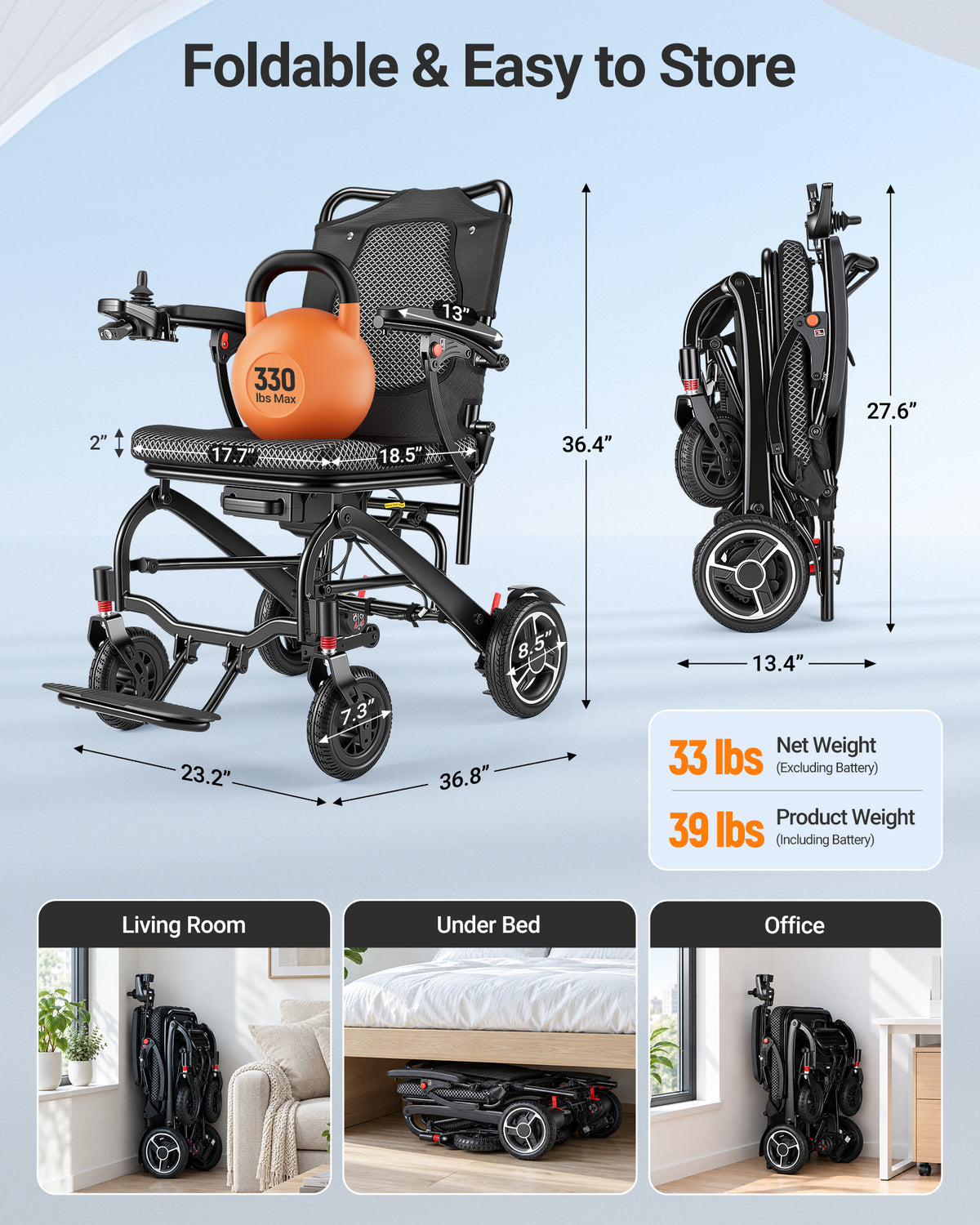 Morrean 33lbs Lightweight Electric Wheelchair, T700 Carbon Fiber All Terrain Motorized Wheelchairs for Seniors,20 Miles