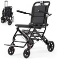 Verpal Lightweight Foldable Transport Wheelchair for Seniors, Portable Steel Travel Wheelchair with Telescopic Handle & Safety Belt & Hand Brake, Folding Transfer Wheel Chair for Travel, Airplane