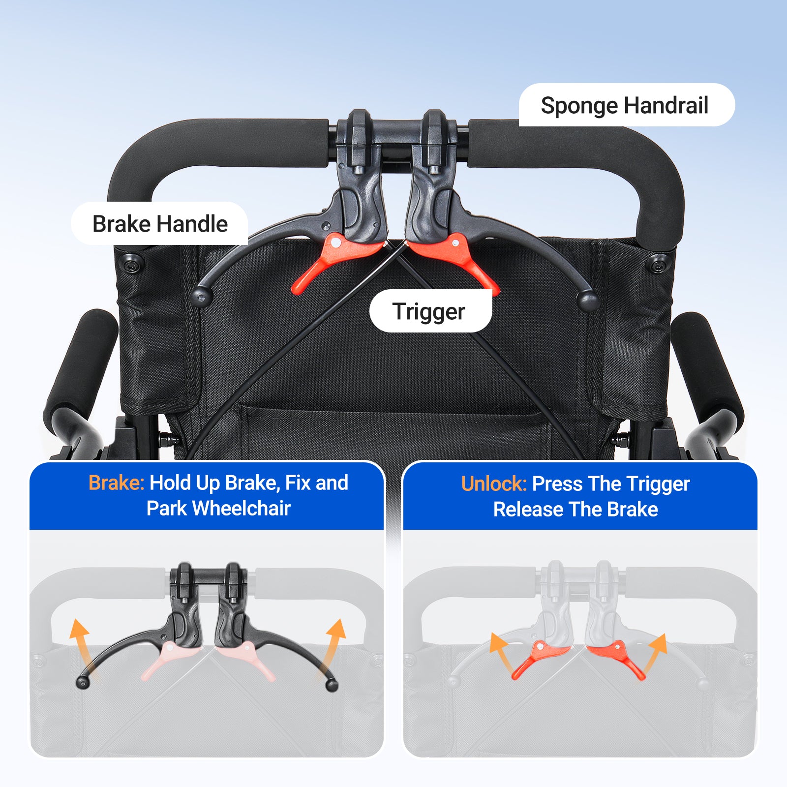 Verpal Lightweight Foldable Transport Wheelchair for Seniors, Portable Steel Travel Wheelchair with Telescopic Handle & Safety Belt & Hand Brake, Folding Transfer Wheel Chair for Travel, Airplane