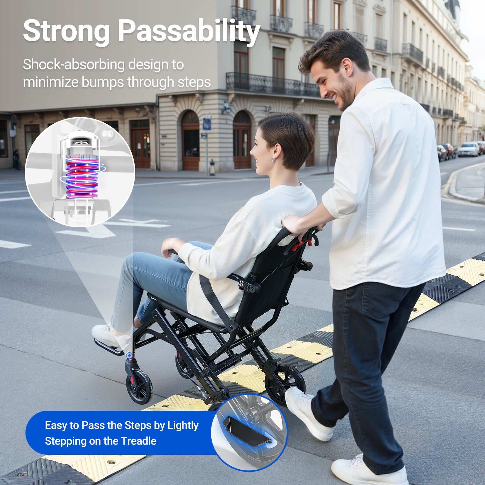 Verpal Lightweight Foldable Transport Wheelchair for Seniors, Portable Steel Travel Wheelchair with Telescopic Handle & Safety Belt & Hand Brake, Folding Transfer Wheel Chair for Travel, Airplane