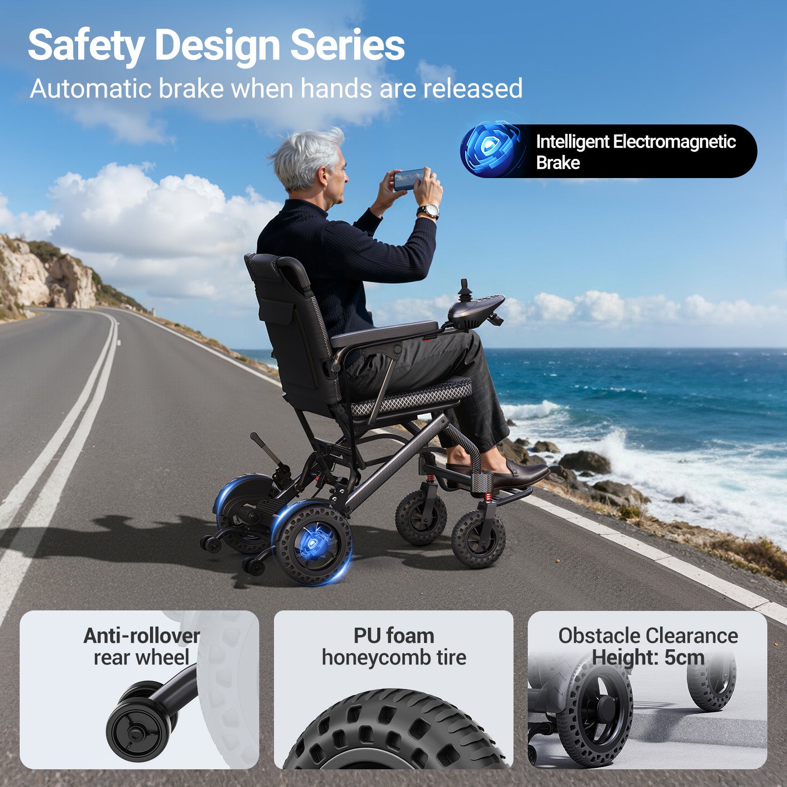 Morrean Lightweight Electric Wheelchair for Seniors, 15 Miles Range, 18.5" Cushion Seat, 12Ah Battery, 39.7lb Foldable All-Terrain Motorized Wheelchair Up to 300lb