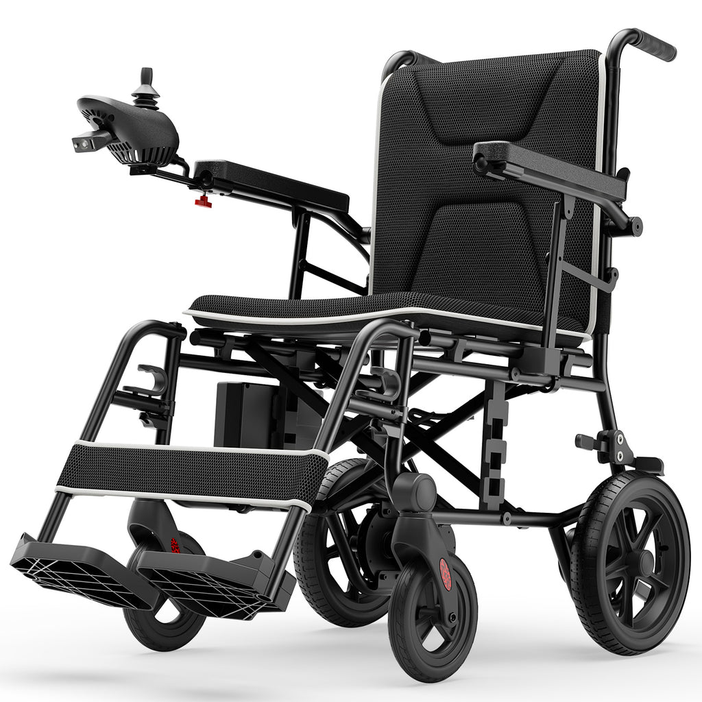 Morrean Portable Electric Wheelchair for Adults, All Terrain Motorized Wheelchair for Seniors with Detachable Battery, Airline Approved